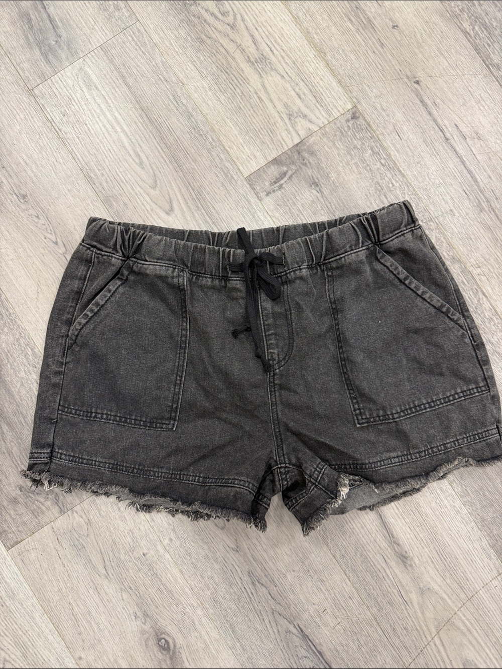 SHEIN Black Washed Denim Drawstring Shorts